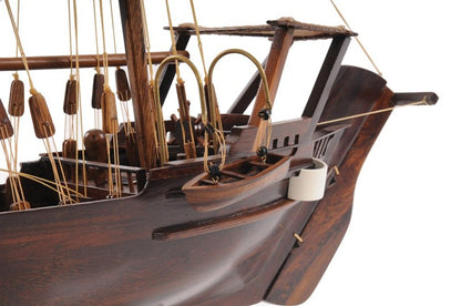 27" Wood Brown Solid Wood Hand Painted Dhow Medium Model Boat