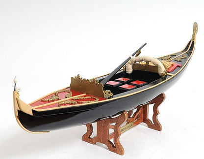 8" Black and Red Venetian Gondola Hand Painted Decorative Boat