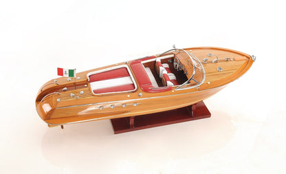 7" Wood Brown Solid Wood Hand Painted Riva Aqurama Medium Speedboat Model Boat