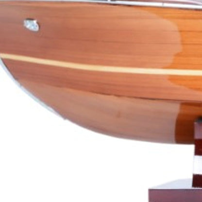 7" Wood Brown Solid Wood Hand Painted Riva Aqurama Medium Speedboat Model Boat