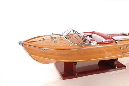 7" Wood Brown Solid Wood Hand Painted Riva Aqurama Medium Speedboat Model Boat