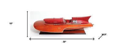 10" Solid Wood Hand Painted Ferrari Hydroplane Large Model Boat
