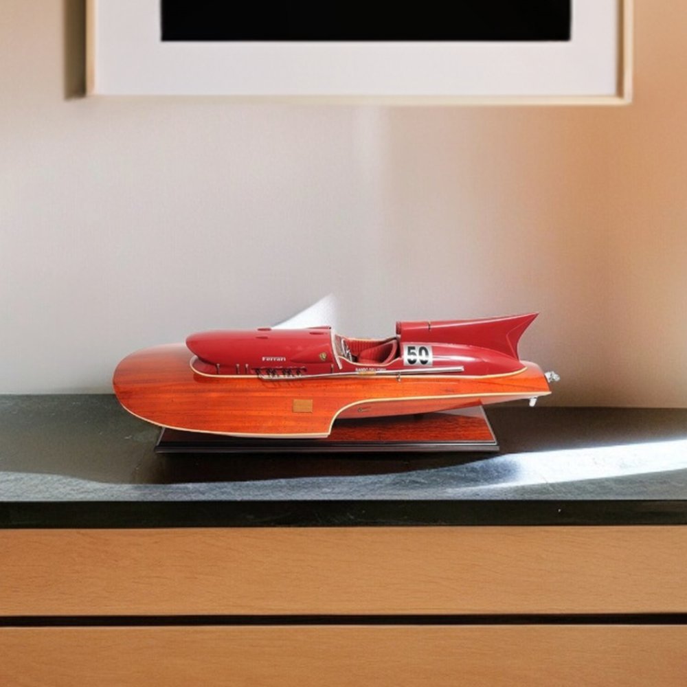 10" Solid Wood Hand Painted Ferrari Hydroplane Large Model Boat