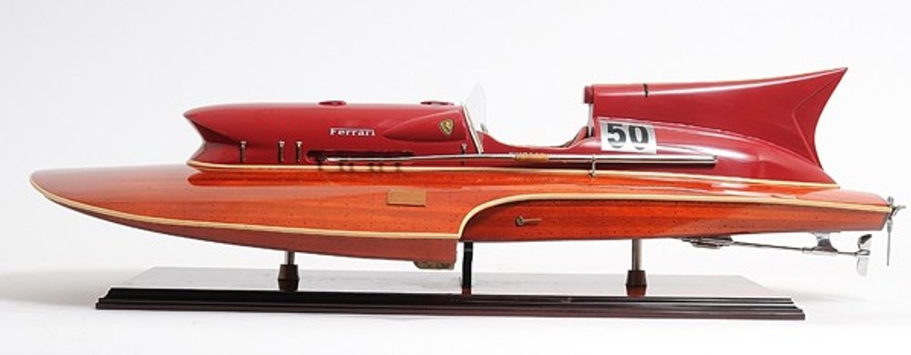 10" Solid Wood Hand Painted Ferrari Hydroplane Large Model Boat