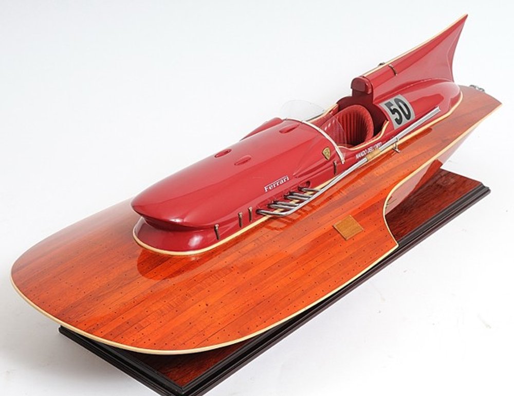 10" Solid Wood Hand Painted Ferrari Hydroplane Large Model Boat