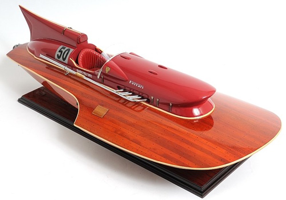 10" Solid Wood Hand Painted Ferrari Hydroplane Large Model Boat