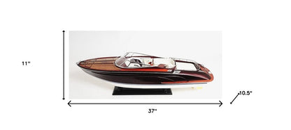 11" Black and White Solid Wood Hand Painted Riva Rivarama Luxury Yacht Exclusive Edition Model Boat