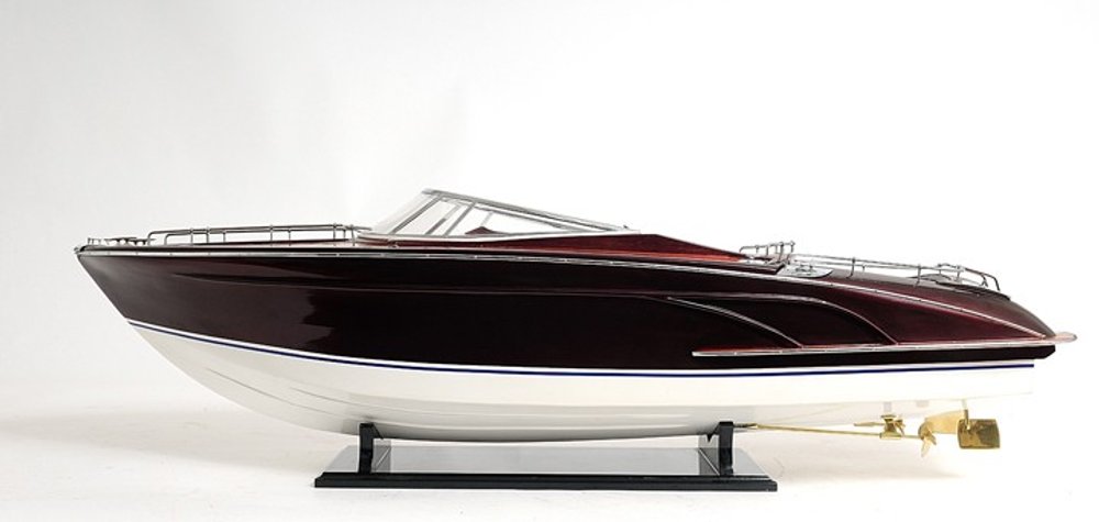 11" Black and White Solid Wood Hand Painted Riva Rivarama Luxury Yacht Exclusive Edition Model Boat
