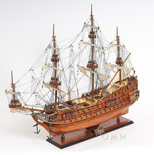 32" Wood Brown Solid Wood Hand Painted c1665 Zeven Provincien Model Boat