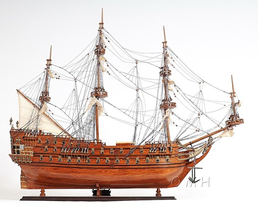 32" Wood Brown Solid Wood Hand Painted c1665 Zeven Provincien Model Boat