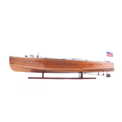 9" Wood Brown Solid Wood Hand Painted c1928 Chris Craft Triple Cockpit Large Model Boat
