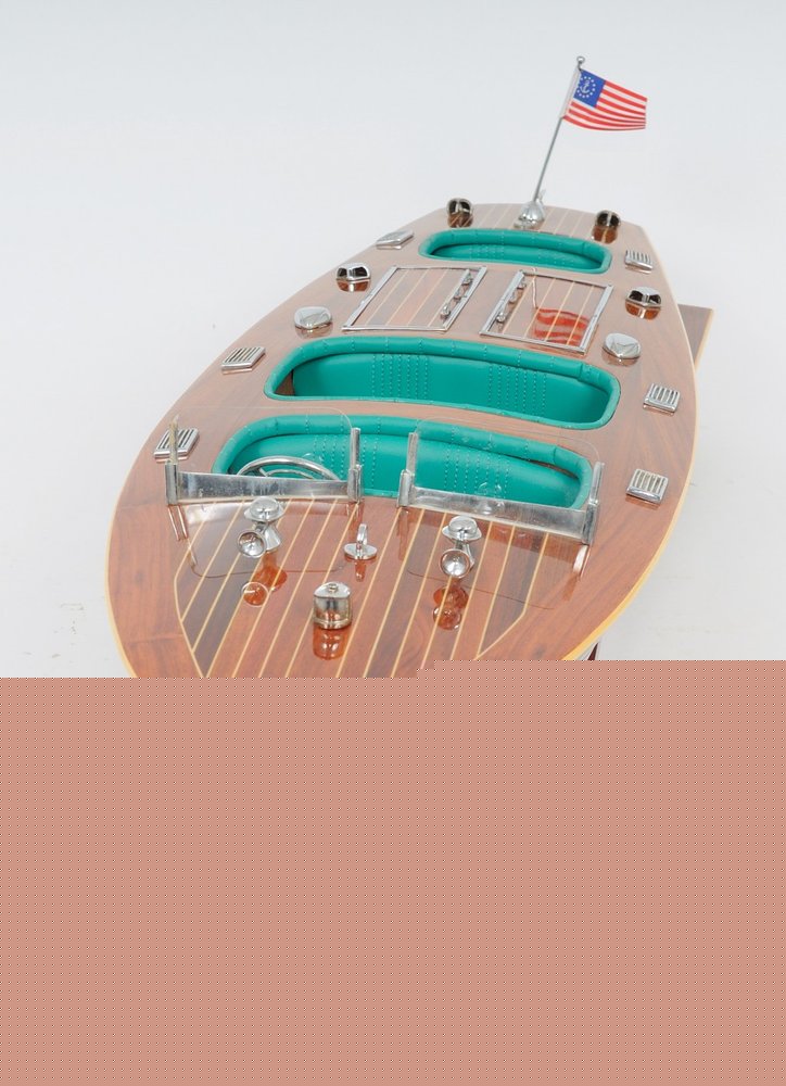 9" Wood Brown Solid Wood Hand Painted c1928 Chris Craft Triple Cockpit Large Model Boat