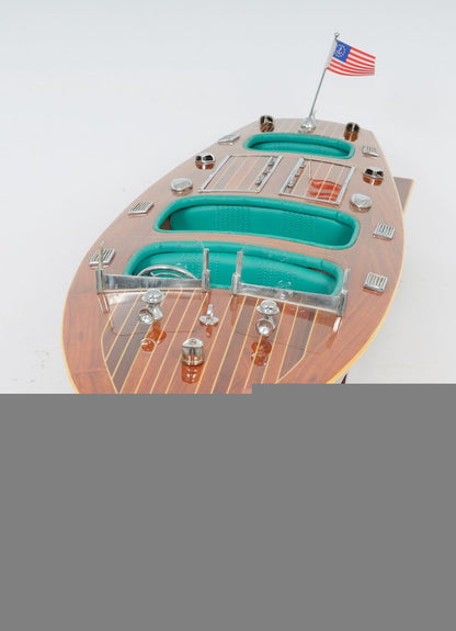 9" Wood Brown Solid Wood Hand Painted c1928 Chris Craft Triple Cockpit Large Model Boat