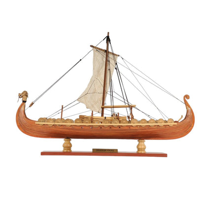 13" Wood Brown Solid Wood Hand Painted Model Boat Tabletop Sculpture