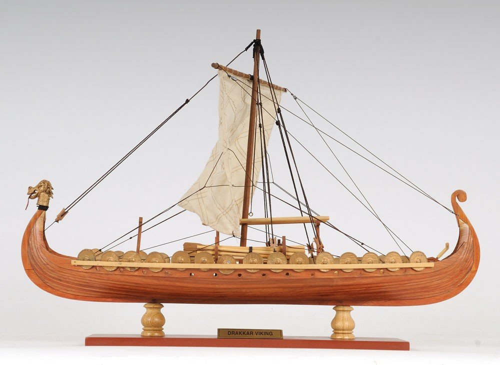 13" Wood Brown Solid Wood Hand Painted Model Boat Tabletop Sculpture