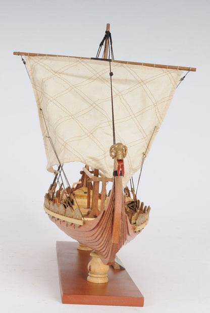 13" Wood Brown Solid Wood Hand Painted Model Boat Tabletop Sculpture