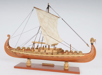 13" Wood Brown Solid Wood Hand Painted Model Boat Tabletop Sculpture