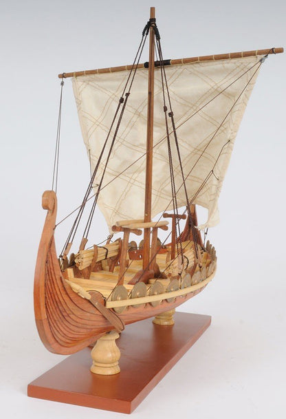 13" Wood Brown Solid Wood Hand Painted Model Boat Tabletop Sculpture