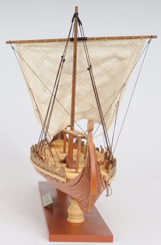 13" Wood Brown Solid Wood Hand Painted Model Boat Tabletop Sculpture