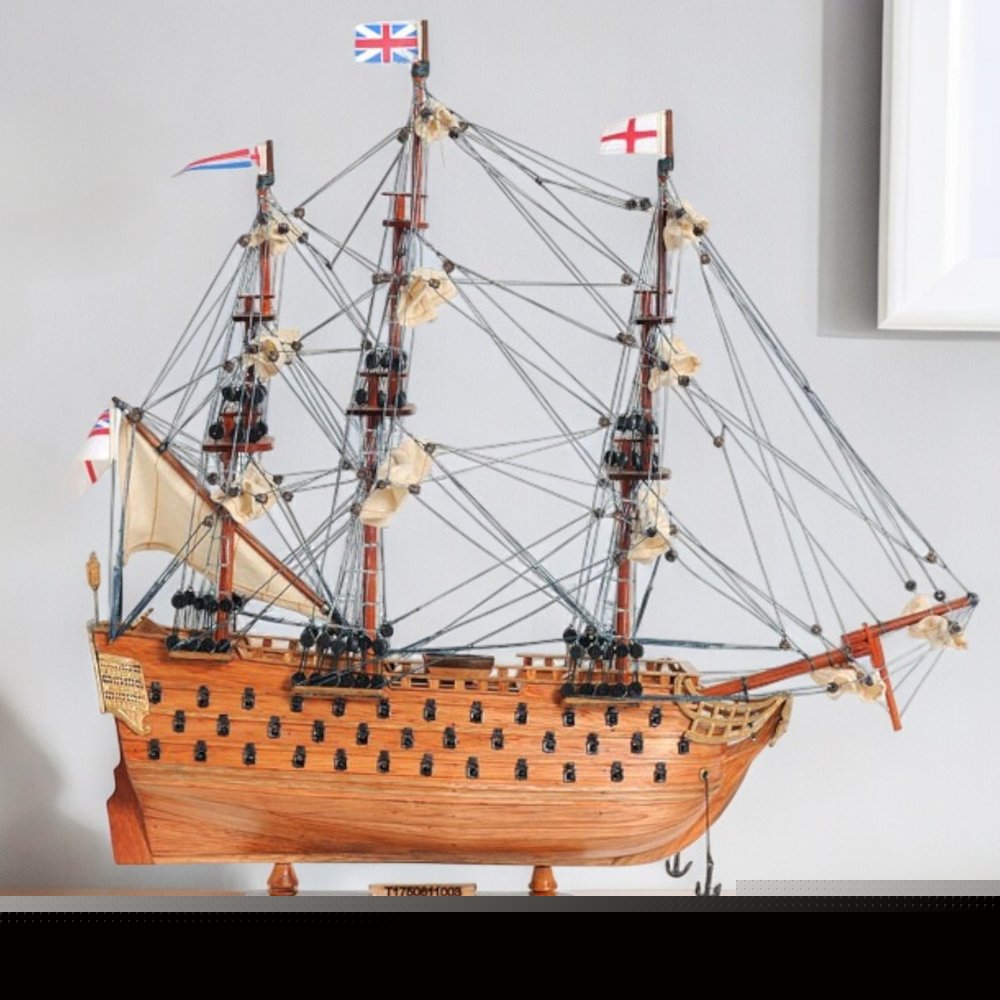 18" Wood Brown HMS Victory Hand Painted Decorative Boat