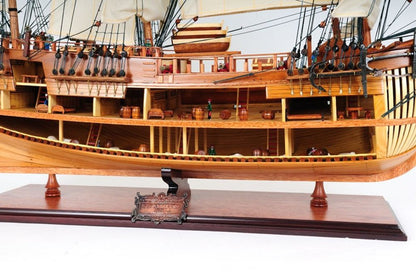 34" Wood Brown Solid Wood Hand Painted HMS Endeavour 1768 Open Hull Model Boat