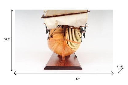 34" Wood Brown Solid Wood Hand Painted HMS Endeavour 1768 Open Hull Model Boat