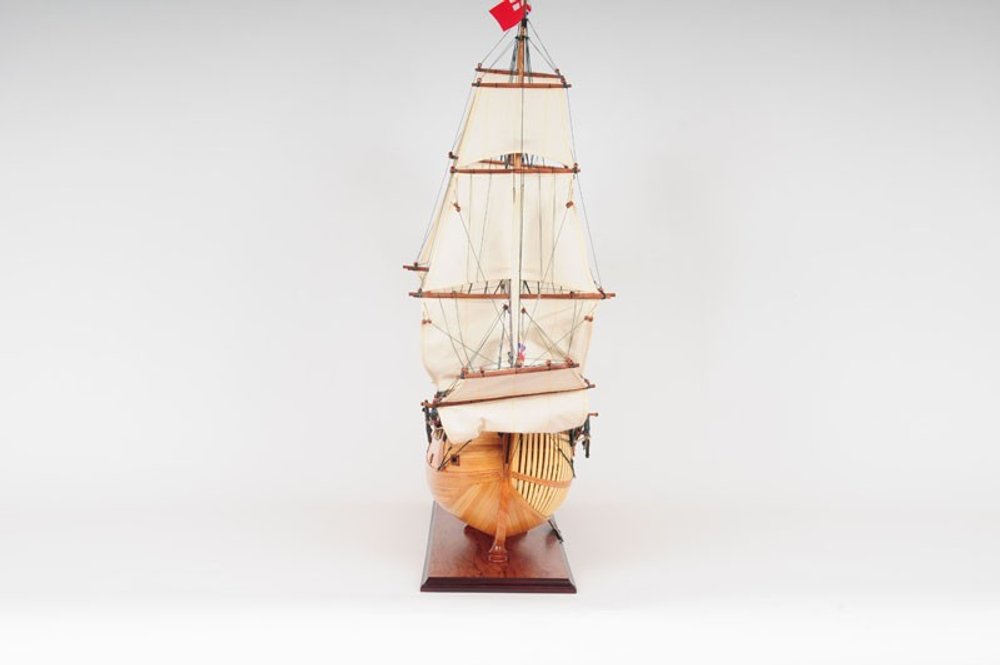 34" Wood Brown Solid Wood Hand Painted HMS Endeavour 1768 Open Hull Model Boat