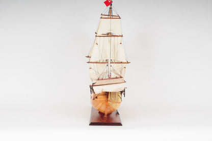 34" Wood Brown Solid Wood Hand Painted HMS Endeavour 1768 Open Hull Model Boat