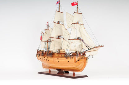 34" Wood Brown Solid Wood Hand Painted HMS Endeavour 1768 Open Hull Model Boat