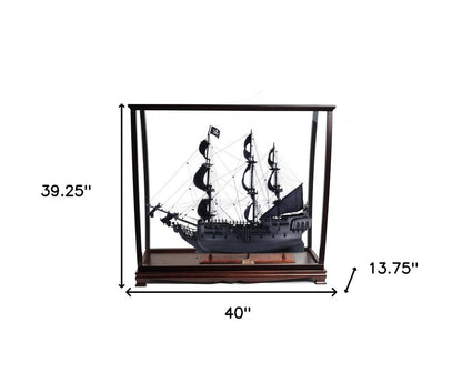39" Black Solid Wood Hand Painted Black Pearl Pirate Table Top Display Model Boat