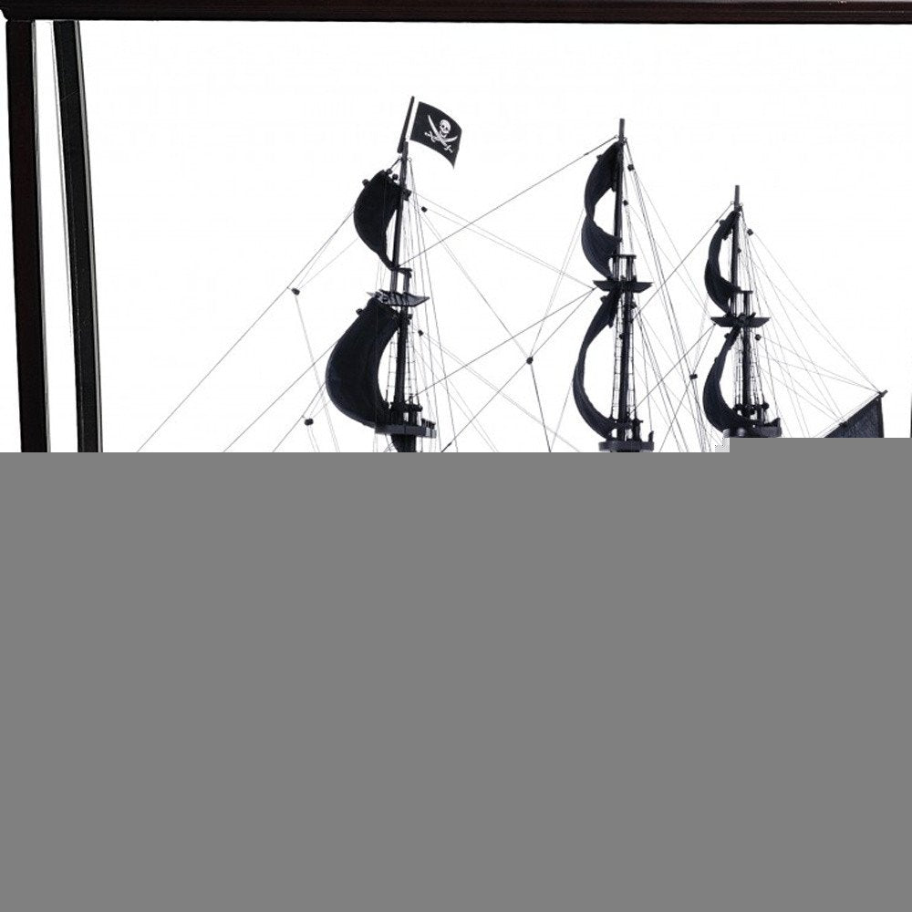 39" Black Solid Wood Hand Painted Black Pearl Pirate Table Top Display Model Boat