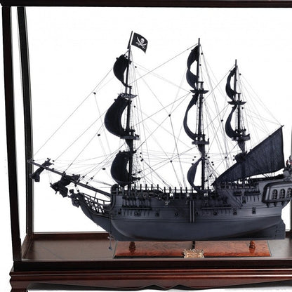 39" Black Solid Wood Hand Painted Black Pearl Pirate Table Top Display Model Boat