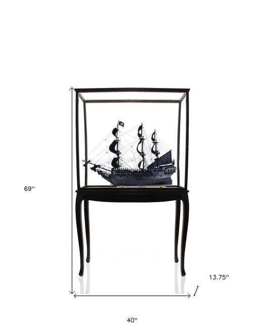 69" Black Solid Wood Hand Painted Black Pearl Pirate Floor Display Model Boat