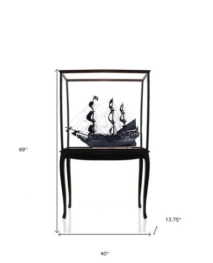 69" Black Solid Wood Hand Painted Black Pearl Pirate Floor Display Model Boat