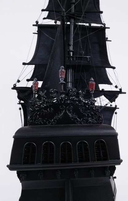 24" Black Solid Wood Hand Painted Model Boat Tabletop Sculpture