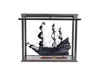 30" Black Solid Wood Hand Painted Black Pearl Pirate Medium Open Display Case Model Boat