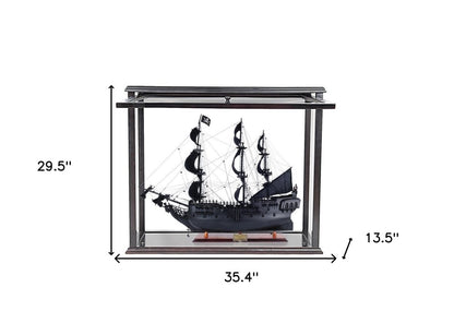 30" Black Solid Wood Hand Painted Black Pearl Pirate Medium Open Display Case Model Boat