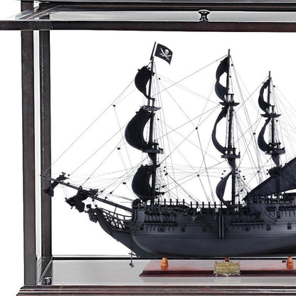 30" Black Solid Wood Hand Painted Black Pearl Pirate Medium Open Display Case Model Boat