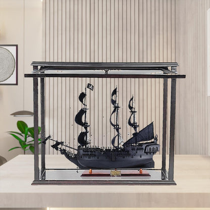 30" Black Solid Wood Hand Painted Black Pearl Pirate Medium Open Display Case Model Boat