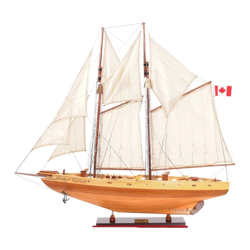 33" Wood Brown Solid Wood Hand Painted Bluenose II Model Boat