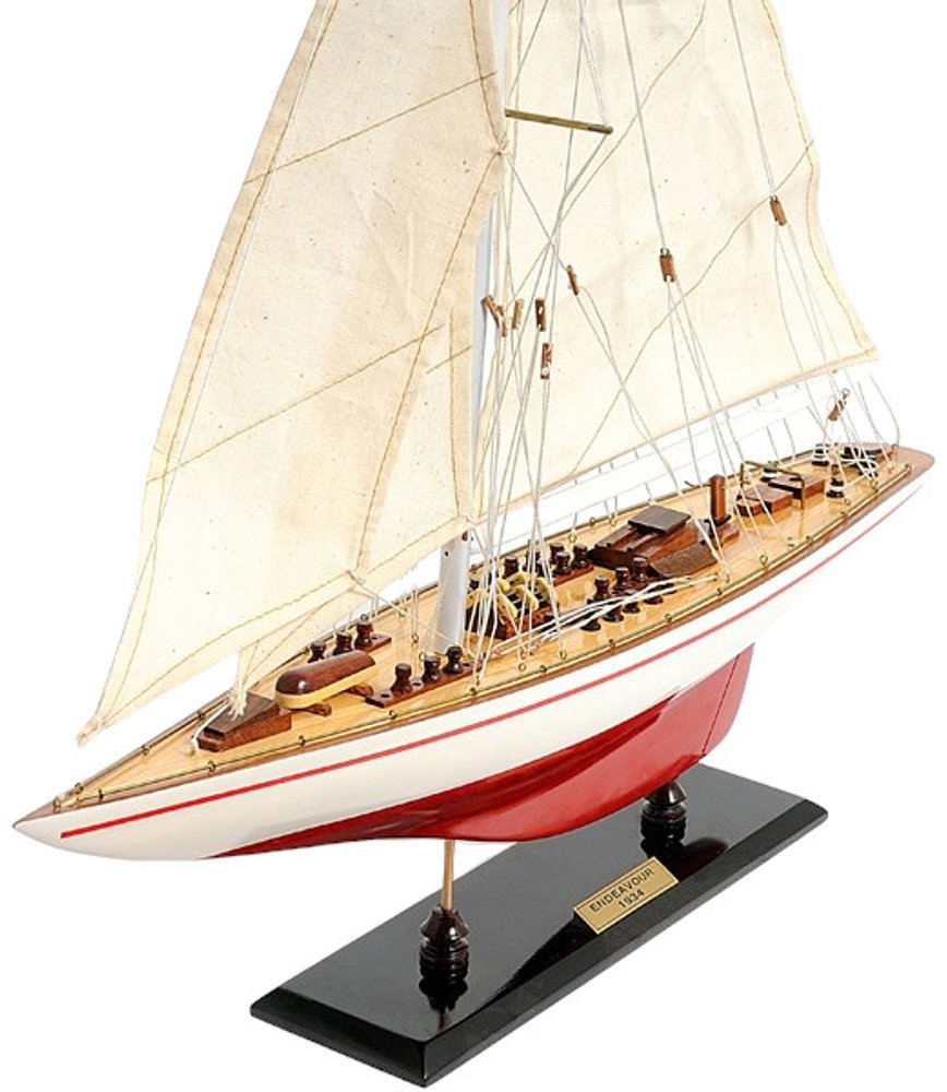 32" Red and White Solid Wood Hand Painted p-Oxybis(benzenesulfonyl hydrazide) Model Boat
