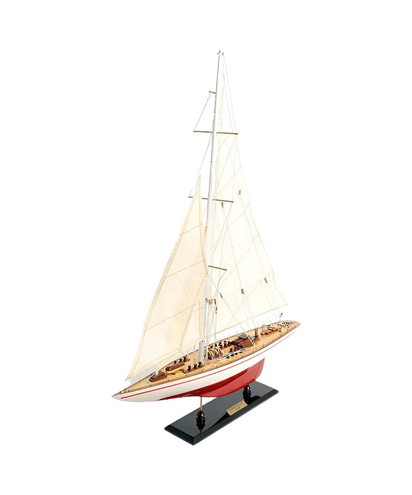 32" Red and White Solid Wood Hand Painted p-Oxybis(benzenesulfonyl hydrazide) Model Boat