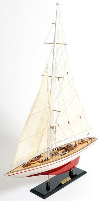 32" Red and White Solid Wood Hand Painted p-Oxybis(benzenesulfonyl hydrazide) Model Boat