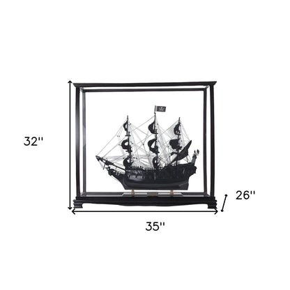 32" Black Solid Wood Hand Painted Black Pearl Pirate Medium Display Case Model Boat