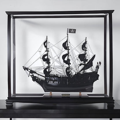 32" Black Solid Wood Hand Painted Black Pearl Pirate Medium Display Case Model Boat