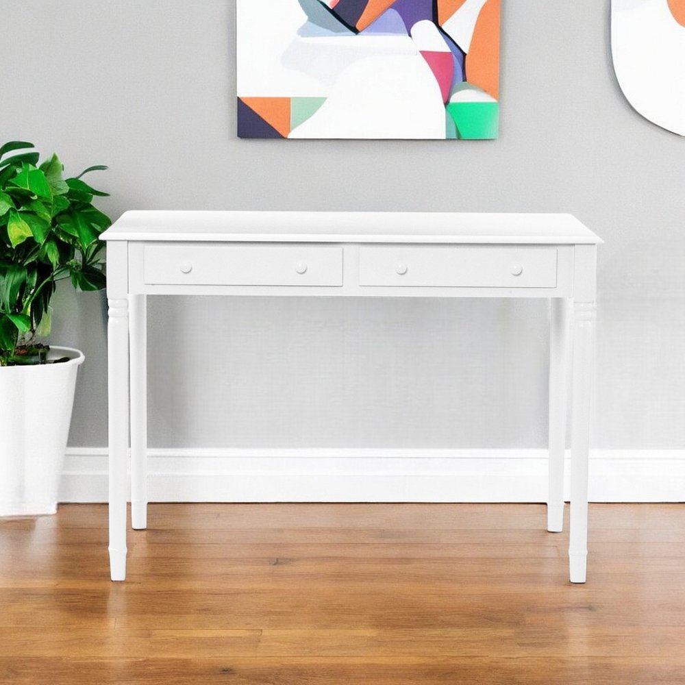 43" White Solid Wood Writing Desk With Two Drawers
