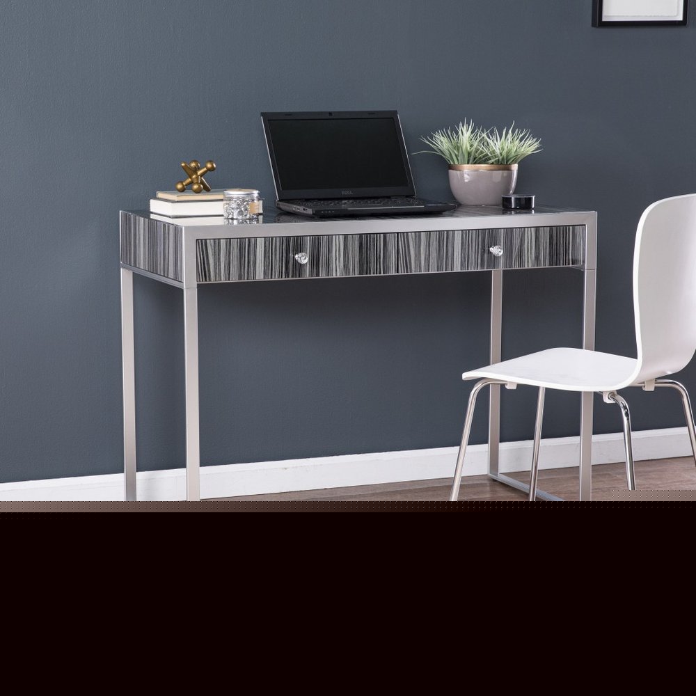 42" Silver Writing Desk With Two Drawers