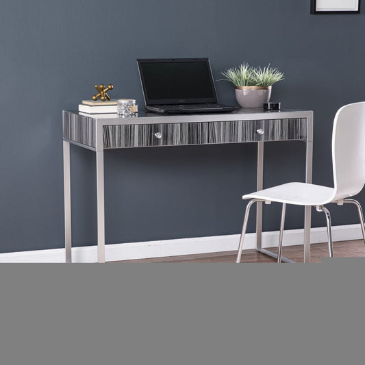 42" Silver Writing Desk With Two Drawers