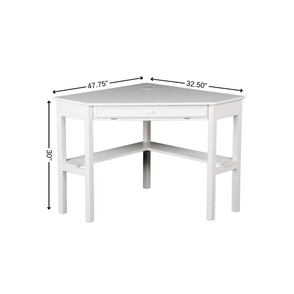 48" White Solid Wood Corner Writing Desk