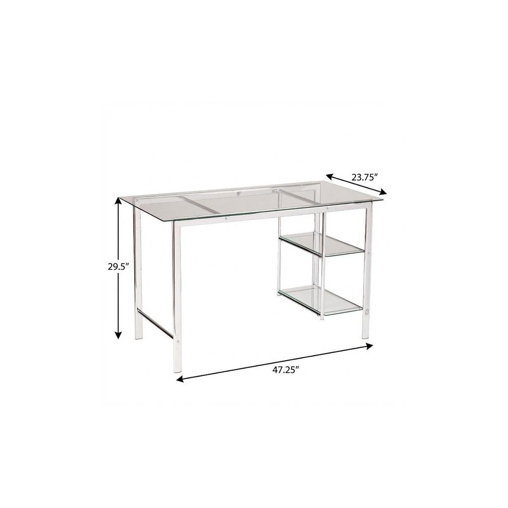 47" Clear and Silver Glass and Metal Writing Desk